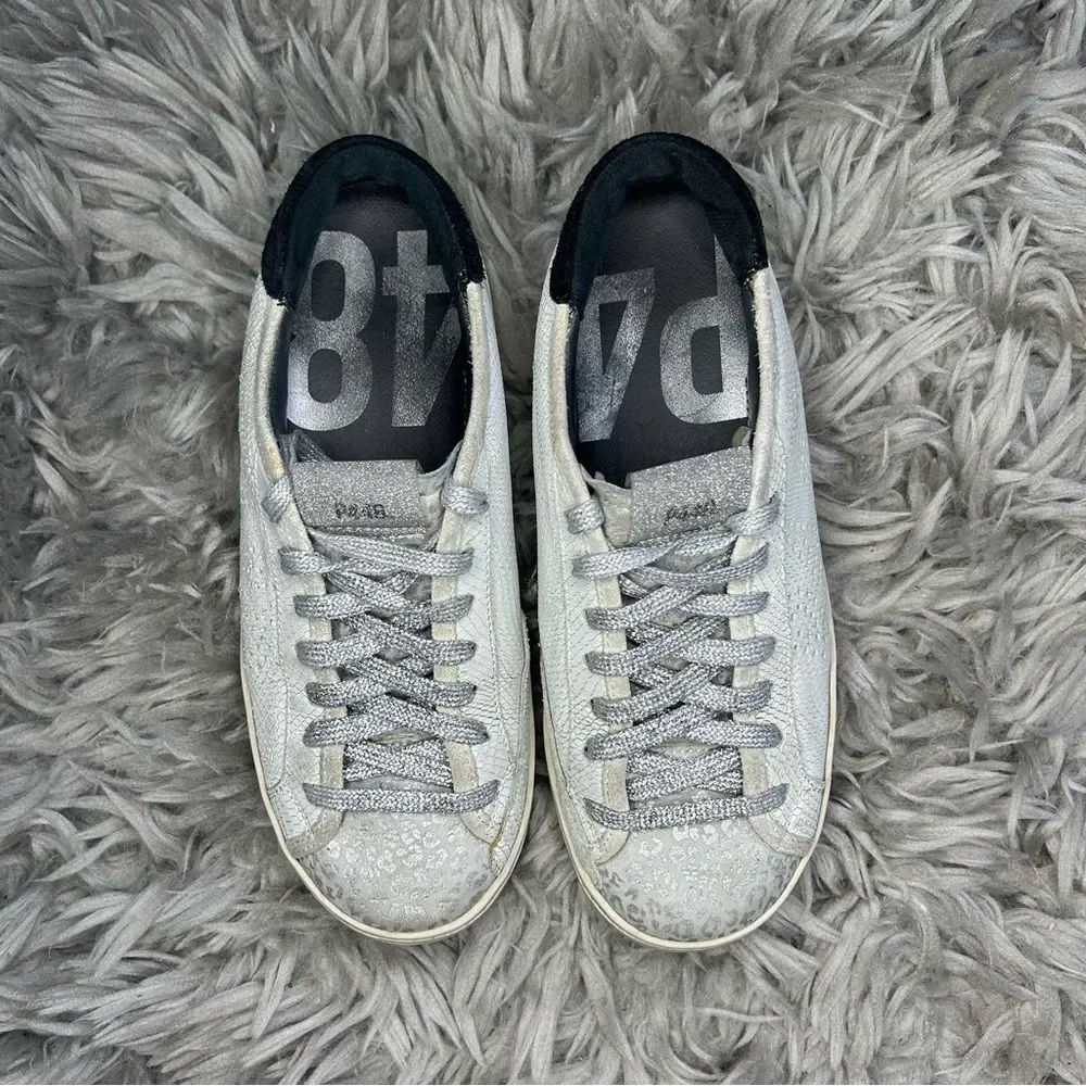 P448 John leopard print lace up distressed sneakers women’s shoe size 7